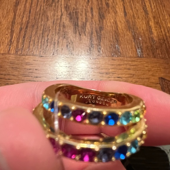 Kurt Geiger Triple Rainbow Ring with Multicolor Gemstones Size 9 - Picture 2 of 7